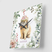 Watercolor Floral Bunny Rabbit Personalized Name Quadratische Wanduhr (Winkel)
