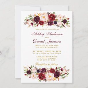 Watercolor Floral Burgund Hochzeit Einladung BGW