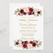 Watercolor Floral Burgund Hochzeit Einladung WG (Vorne/Hinten)
