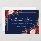 Watercolor Floral Burgundy Blue Wedding Danke (Vorne/Hinten)