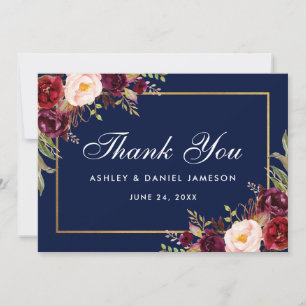 Watercolor Floral Burgundy Blue Wedding Danke B