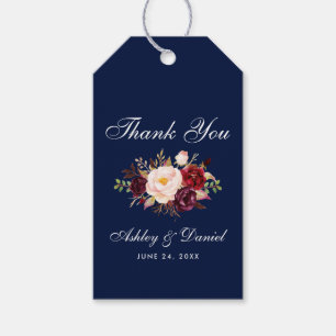 Watercolor Floral Burgundy Blue Wedding Danke Geschenkanhänger