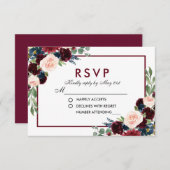 Watercolor Floral Burgundy Blue Wedding RSVP (Vorne/Hinten)