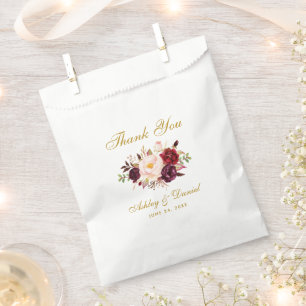 Watercolor Floral Burgundy Gold Wedding Danke Geschenktütchen