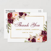 Watercolor Floral Burgundy Gold Wedding Vielen Dan Postkarte (Vorne/Hinten)