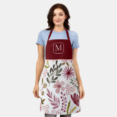 Watercolor Floral Burgundy & Pink Monogrammed Schürze (Getragen)