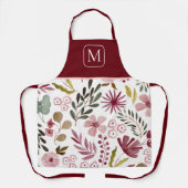 Watercolor Floral Burgundy & Pink Monogrammed Schürze (Vorderseite)