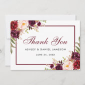 Watercolor Floral Burgundy Wedding Danke SB (Vorderseite)