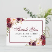 Watercolor Floral Burgundy Wedding Danke SB (Stehend Vorderseite)