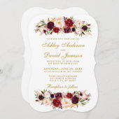 Watercolor Floral Burgundy Wedding Einladung BWG (Vorne/Hinten)