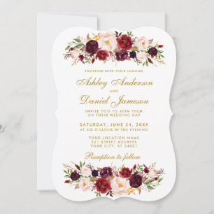 Watercolor Floral Burgundy Wedding Einladung BWG