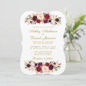 Watercolor Floral Burgundy Wedding Einladung BWG (Stehend Vorderseite)