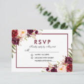 Watercolor Floral Burgundy Wedding RSVP (Stehend Vorderseite)