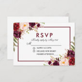 Watercolor Floral Burgundy Wedding RSVP (Vorne/Hinten)