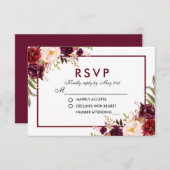 Watercolor Floral Burgundy Wedding RSVP B (Vorne/Hinten)