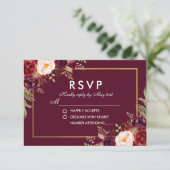 Watercolor Floral Burgundy Wedding RSVP BG (Stehend Vorderseite)