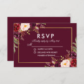 Watercolor Floral Burgundy Wedding RSVP BG (Vorne/Hinten)