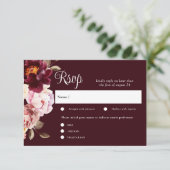 Watercolor Floral Burgundy Wedding RSVP Karten (Stehend Vorderseite)