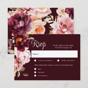 Watercolor Floral Burgundy Wedding RSVP Karten