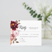 Watercolor Floral Burgundy Wedding RSVP Karten (Stehend Vorderseite)