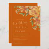 Watercolor Floral Burnt Orange Wedding Einladung (Vorne/Hinten)