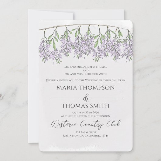 Watercolor Floral Calligraphy Script Wisteria Einladung (Vorderseite)
