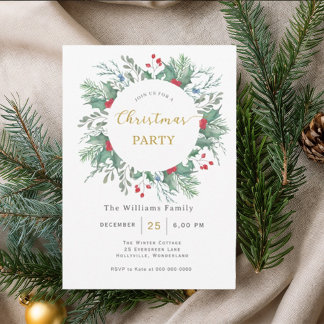 Watercolor Floral Christmas Party Invitation Einladung