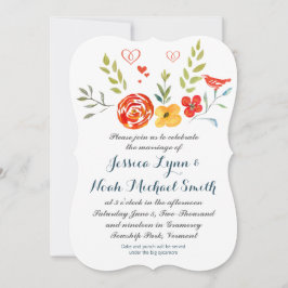 Watercolor Floral Coral Yellow Green Blue Wedding Einladung