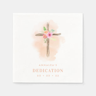 Watercolor Floral Cross Baby Dedication Serviette
