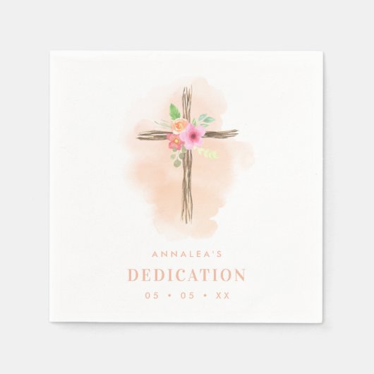 Watercolor Floral Cross Baby Dedication Serviette (Vorderseite)
