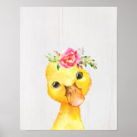 Watercolor Floral Duck Farmhouse Style Art