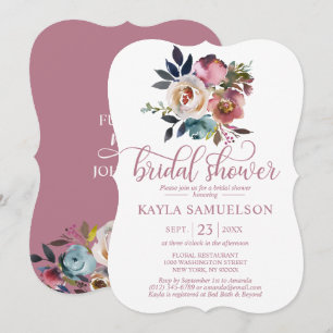 Watercolor Floral Dusty Mauve Rose Bridal Shower Einladung