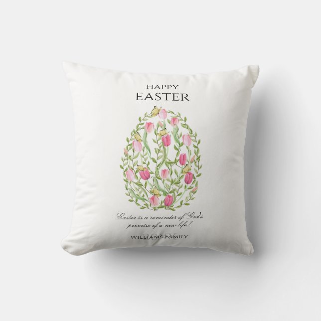 Watercolor Floral Easter Egg Happy Easter Kissen (Vorderseite)