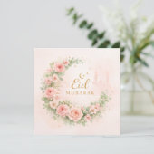Watercolor Floral Eid Mubarak Karte – Romantische  (Stehend Vorderseite)