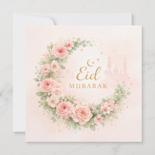 Watercolor Floral Eid Mubarak Karte – Romantische  (Vorderseite)