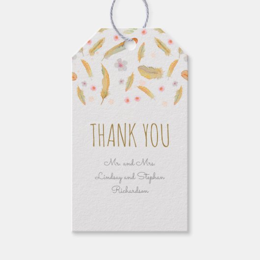 Watercolor Floral Feathers Boho Wedding Geschenkanhänger (Vorderseite)