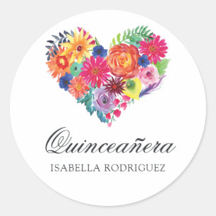 Watercolor Floral Fiesta Quinceañera Runder Aufkleber