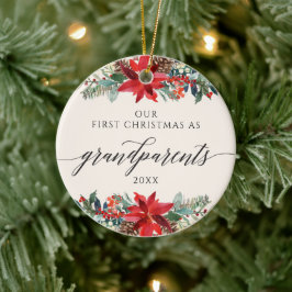 Watercolor Floral First Christmas as Grandeltern Keramik Ornament