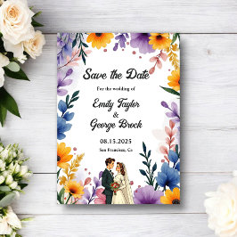 Watercolor Floral Garden Couple Summer Wedding Save The Date