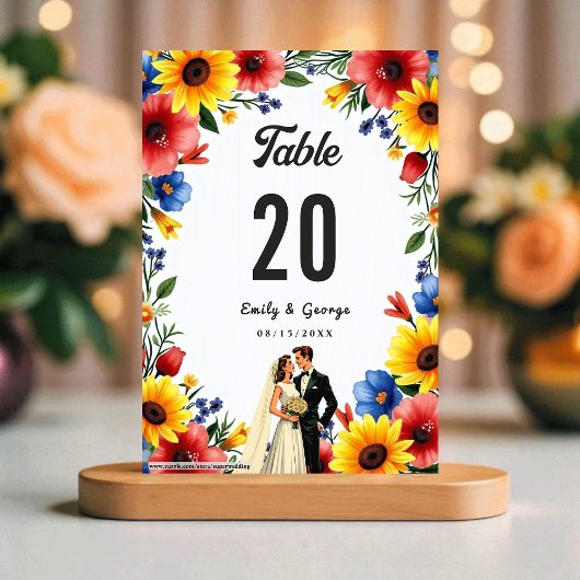 Watercolor Floral Garden Couple Summer Wedding Tischnummer