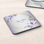 Watercolor Floral Geometric Golden Purple Wedding Getränkeuntersetzer (Linke Seite)