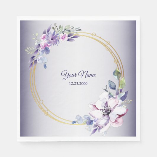 Watercolor Floral Geometric Golden Purple Wedding Serviette (Vorderseite)