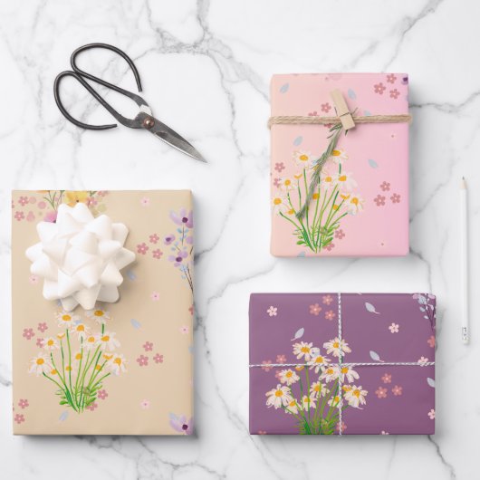 Watercolor Floral Geschenkpapier Set (Vorderseite)