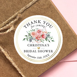 Watercolor Floral Gold Bridal Shower Thank You Runder Aufkleber