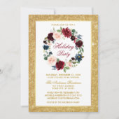 Watercolor Floral Gold Glitzer Einladung (Vorderseite)