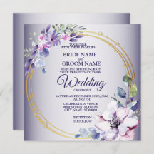 Watercolor Floral Golden Geometric Purple Wedding
