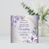 Watercolor Floral Golden Geometric Purple Wedding Einladung (Stehend Vorderseite)