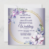 Watercolor Floral Golden Geometric Purple Wedding Einladung (Vorderseite)