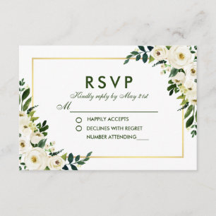 Watercolor Floral Green Wedding RSVP GS Karte
