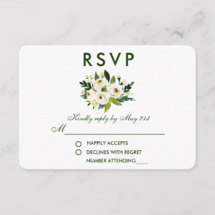 Watercolor Floral Green Wedding RSVP GS Karte